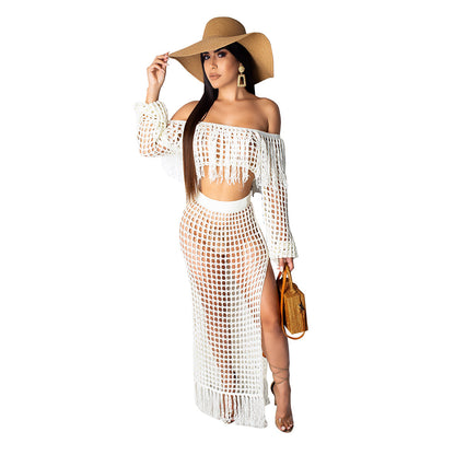 ST-dress plus size casual mesh fringed beach skirt two-piece suit