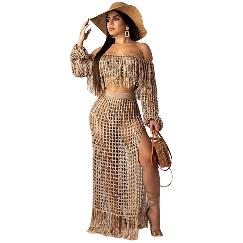 ST-dress plus size casual mesh fringed beach skirt two-piece suit