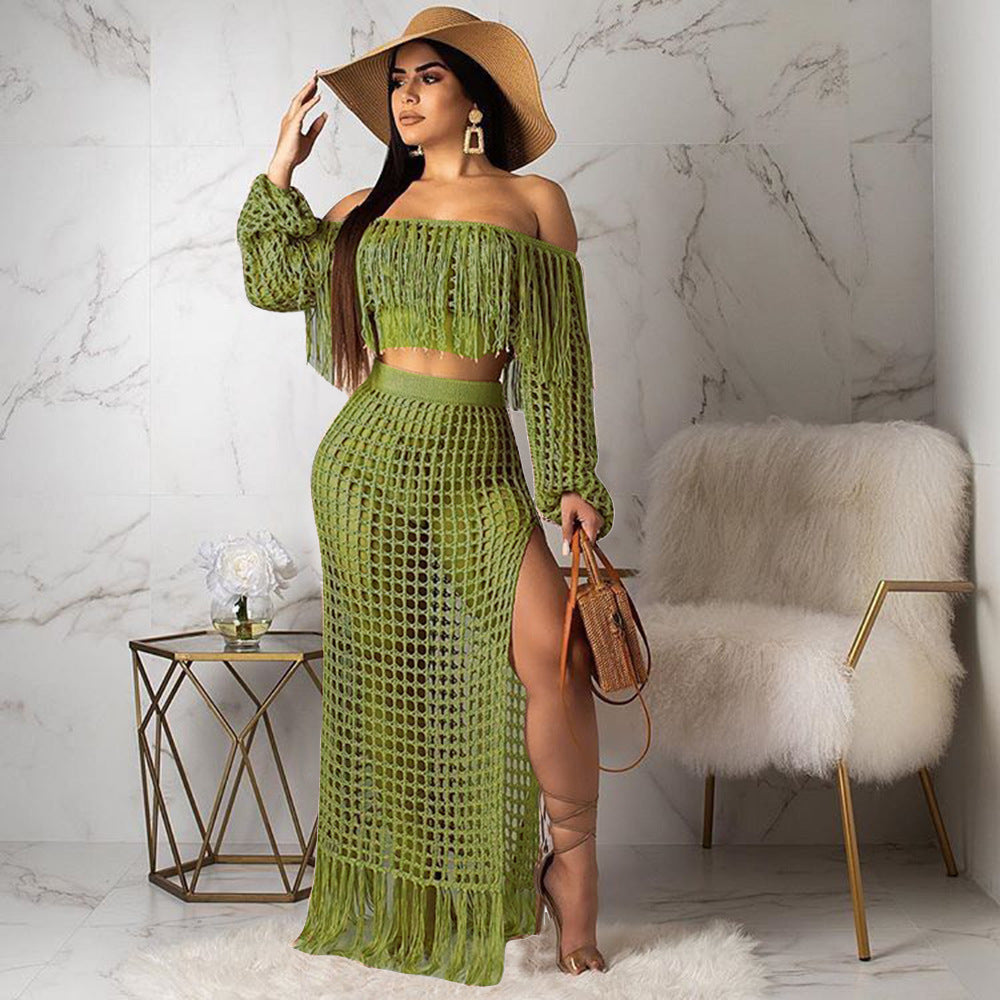 ST-dress plus size casual mesh fringed beach skirt two-piece suit