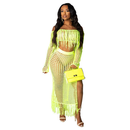 ST-dress plus size casual mesh fringed beach skirt two-piece suit