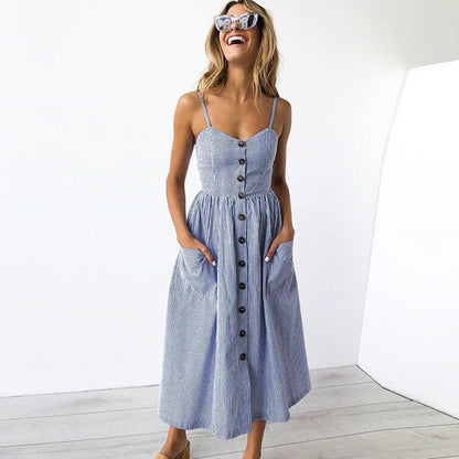 ST-dress Sexy halter button-down dress