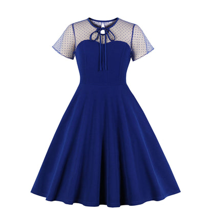 ST-dress Vintage gauze polka-dot patchwork pompadour dress