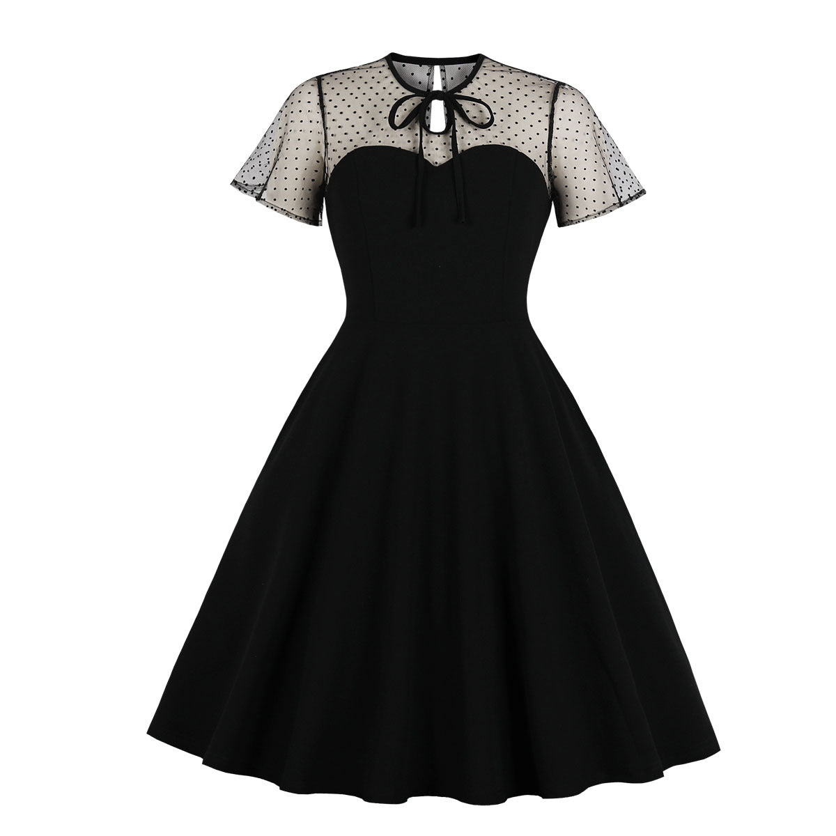 ST-dress Vintage gauze polka-dot patchwork pompadour dress