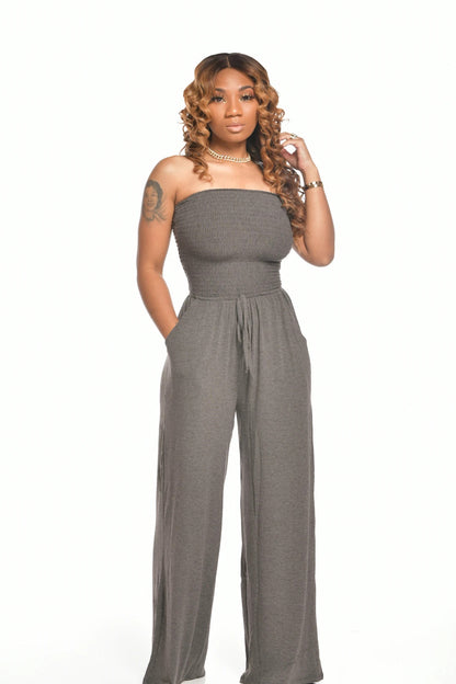 ST-dress Casual wrap chest wide leg jumpsuit