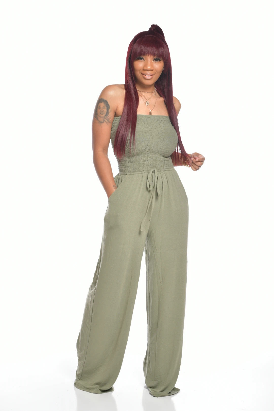 ST-dress Casual wrap chest wide leg jumpsuit