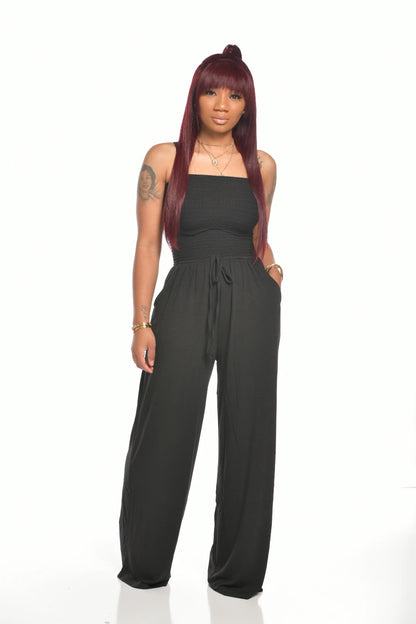 ST-dress Casual wrap chest wide leg jumpsuit