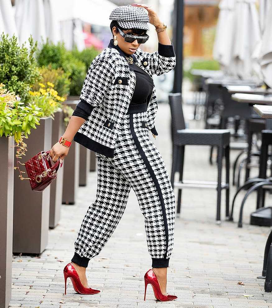 ST-dress Plus size Casual houndstooth printed button suit