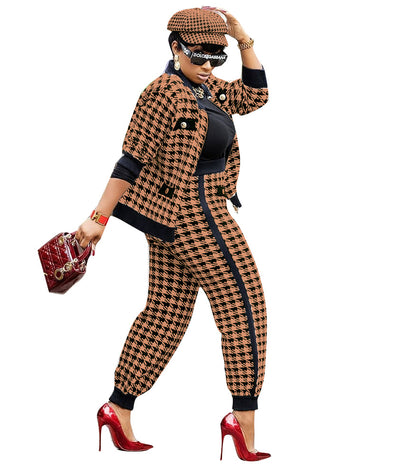 ST-dress Plus size Casual houndstooth printed button suit