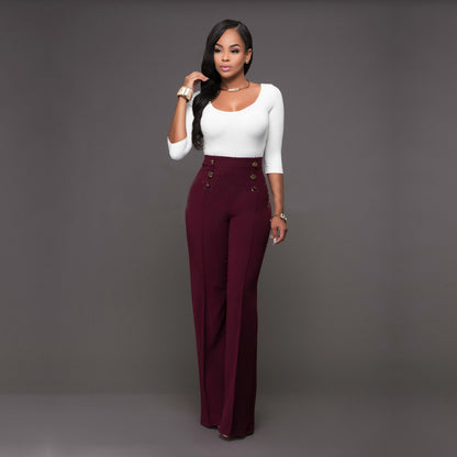 ST-dress Slim-fit statement double-breasted flared trousers