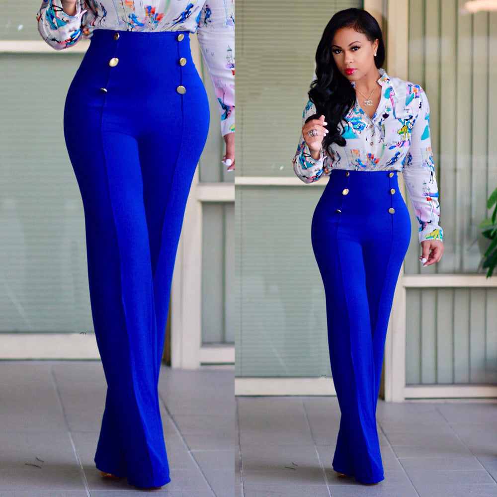 ST-dress Slim-fit statement double-breasted flared trousers