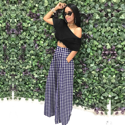 ST-dress Fashion polka dot houndstooth print wide-leg pants