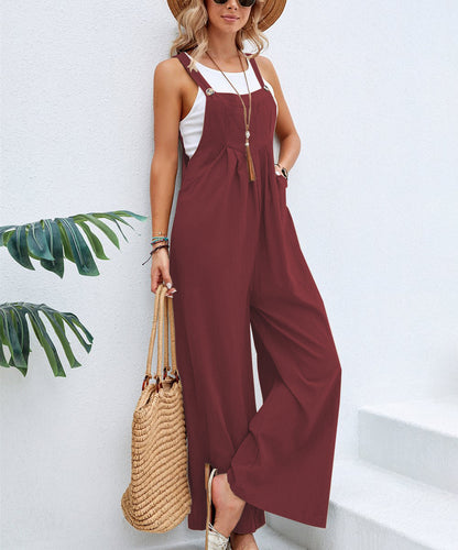 ST-dress Solid color women's casual jumpsuit with shoulder straps