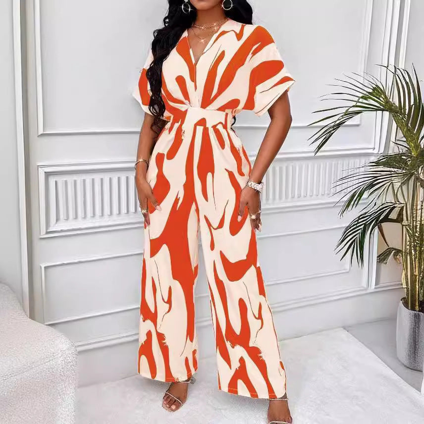 ST-dress Printed bat sleeve wide leg jumpsuit