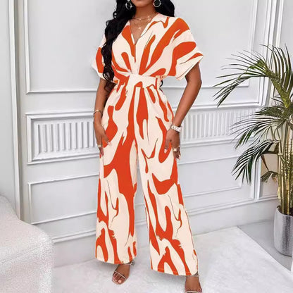 ST-dress Printed bat sleeve wide leg jumpsuit