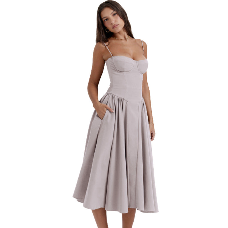 ST-dress Vintage maxi dress court Dopa wear strap dress