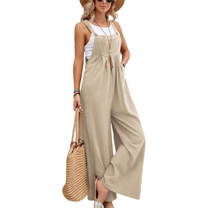 ST-dress Solid color women's casual jumpsuit with shoulder straps