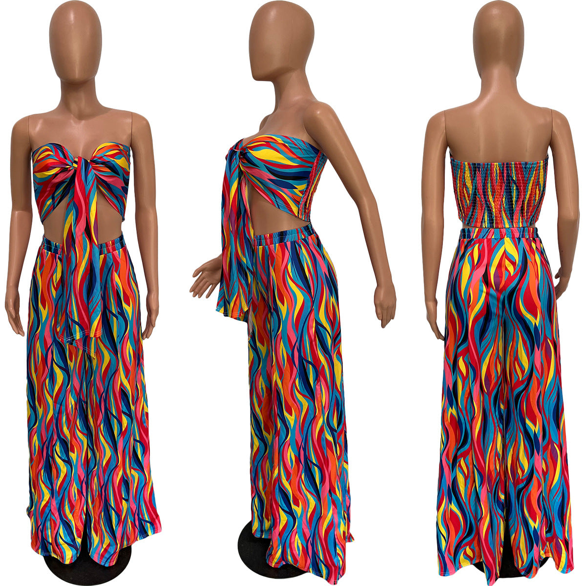 ST-DRESS Two piece set of printed bandage, strapless and wide leg pants