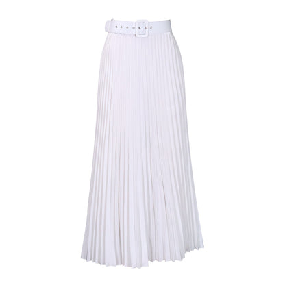 ST-dress High waisted and large skirt hem, medium length pleated and elegant draped skirt