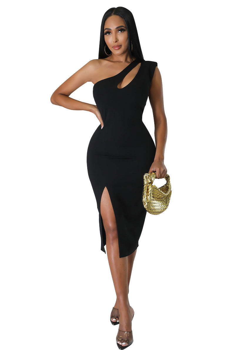 ST-dress One Shoulder Hollow Out Split Dress