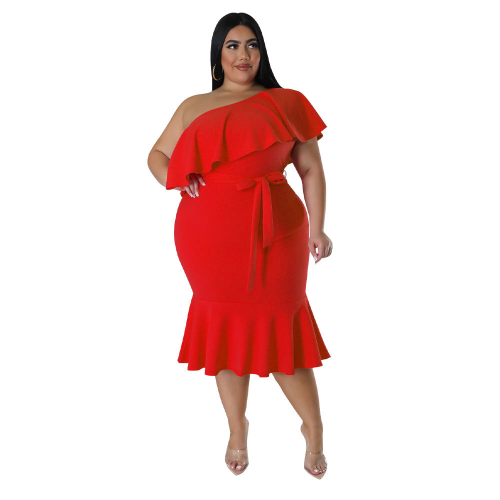 ST-dress plus size Slim fit casual ruffled tube top dress