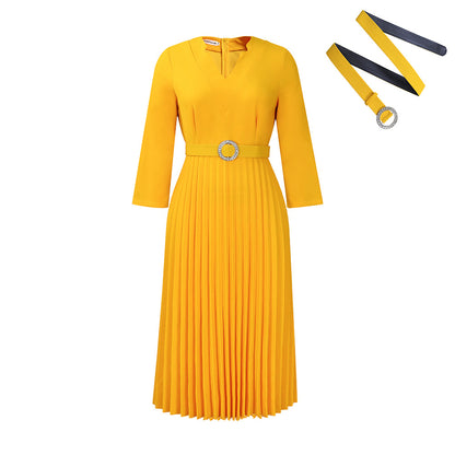 Women's V-Neck Fashion Temperament Elegant Press-Pleated Dresses