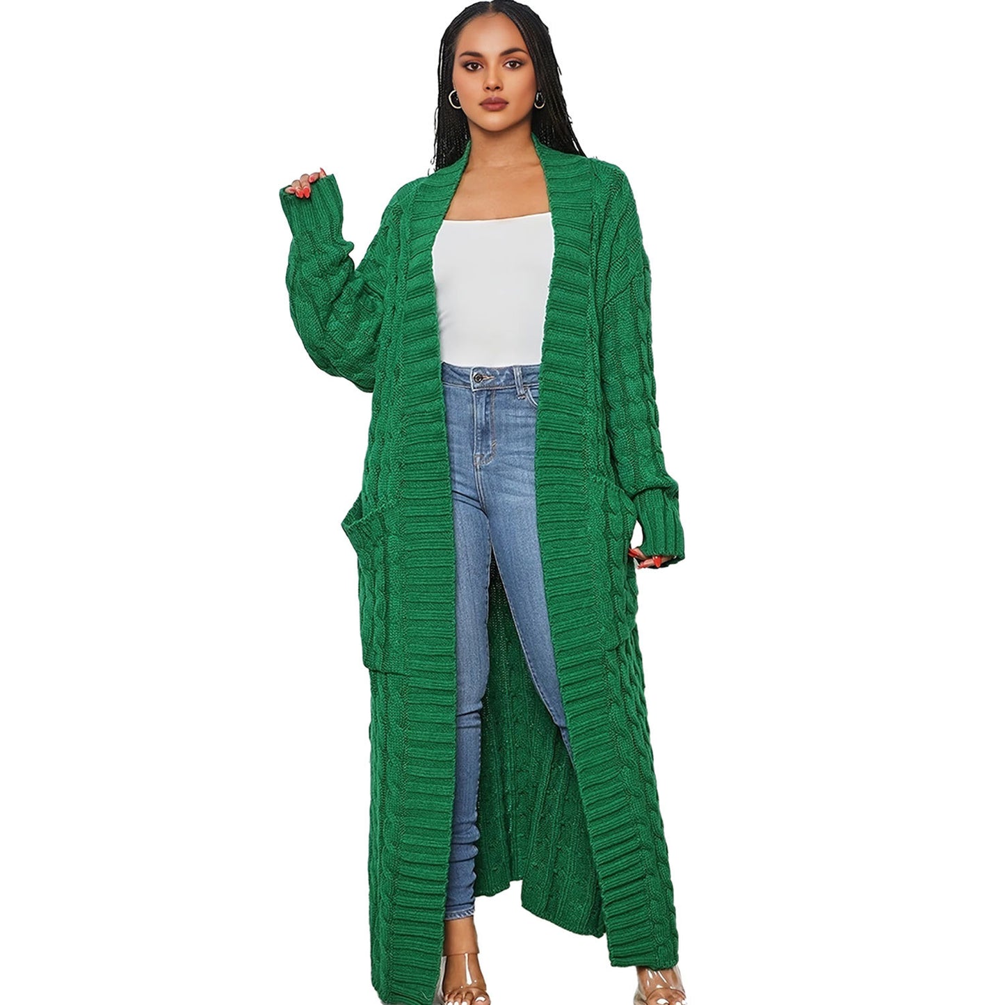 ST-dress Lazy solid color long twist sweater cardigan coat