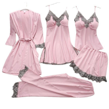 ST-dress Pendant sexy imitation silk pajamas five-piece set