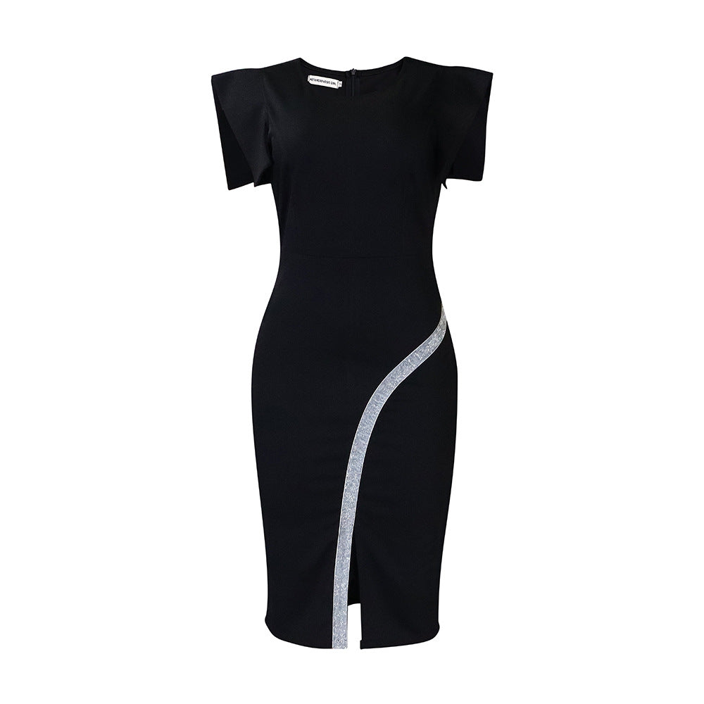 short sleeve wrap hip tight style split bright edge dress