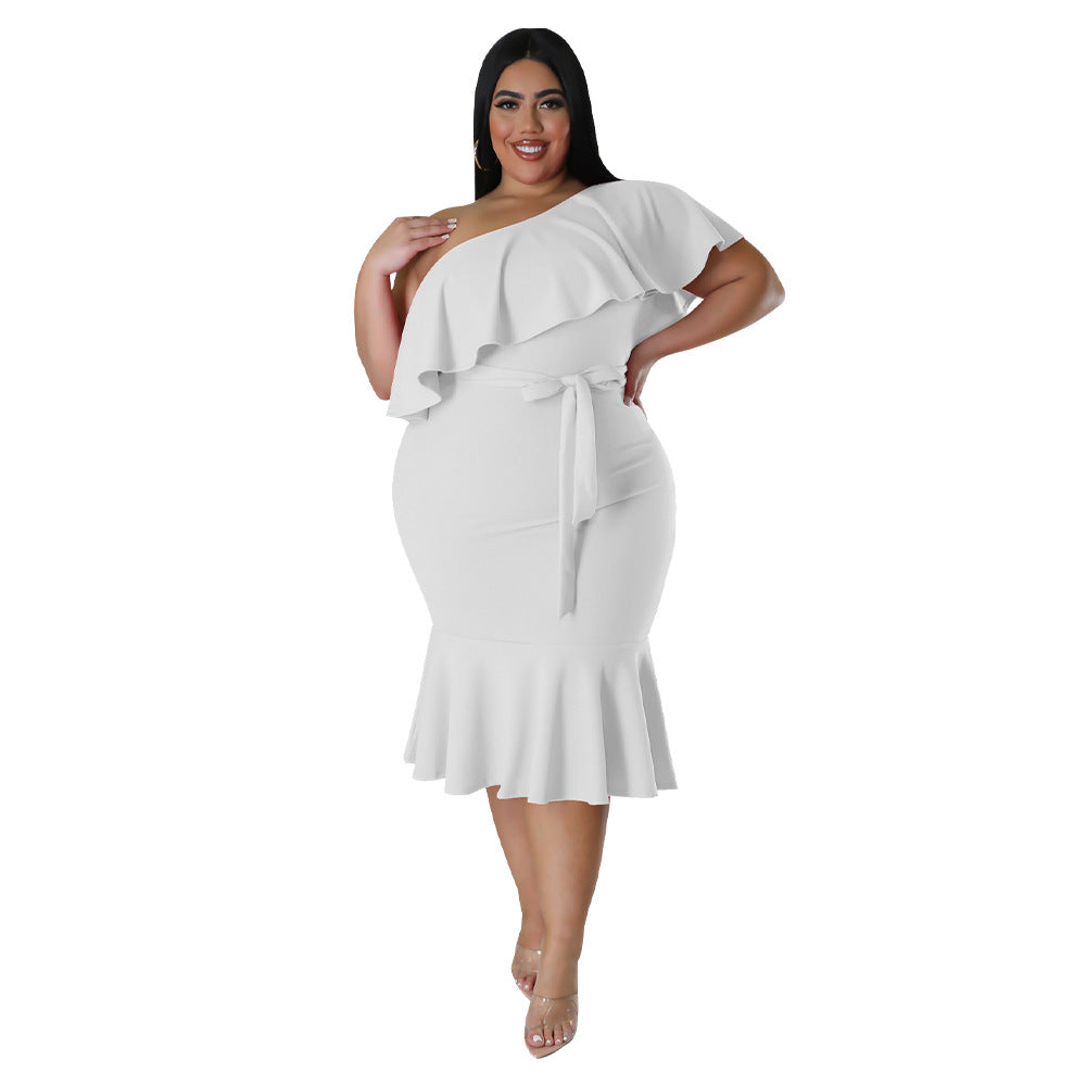 ST-dress plus size Slim fit casual ruffled tube top dress