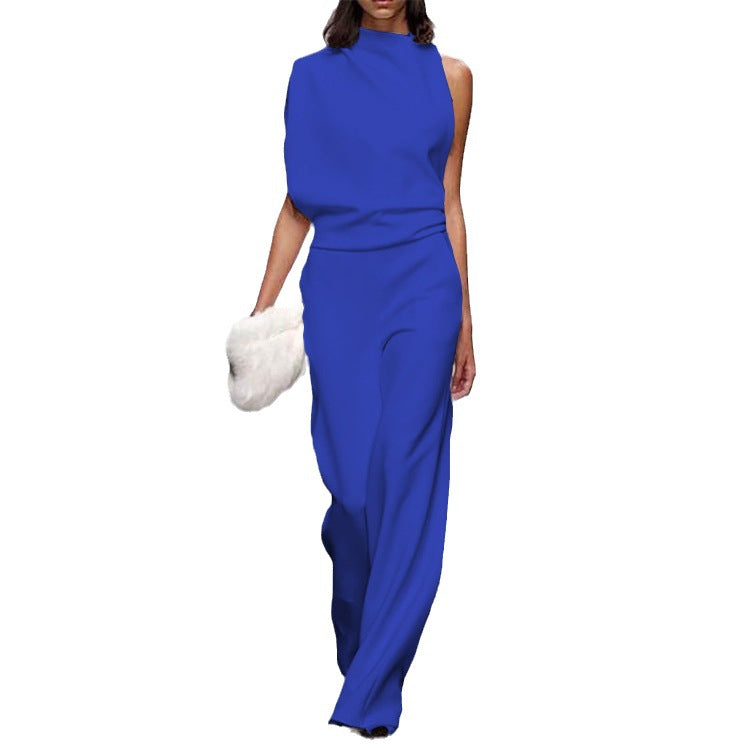 ST-dress Solid color one-shoulder pile neck jumpsuit