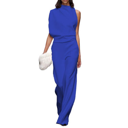 ST-dress Solid color one-shoulder pile neck jumpsuit