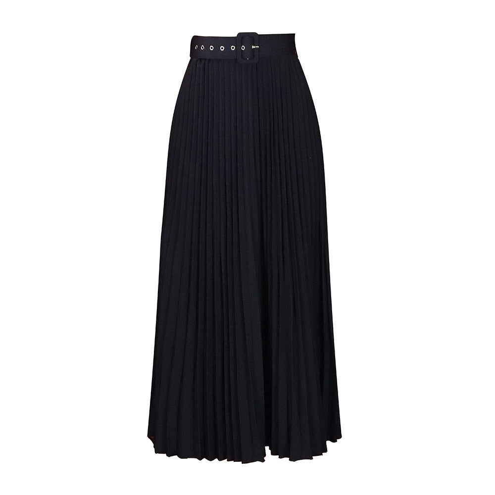 ST-dress High waisted and large skirt hem, medium length pleated and elegant draped skirt