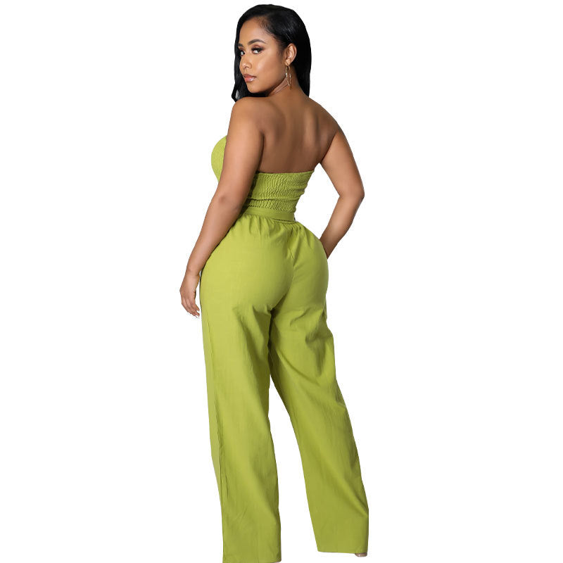 ST-dress Women solid color high waist jumpsuit