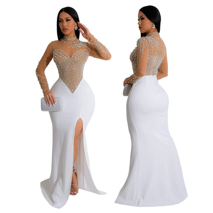 ST-dress High slit hot diamond perspective dress