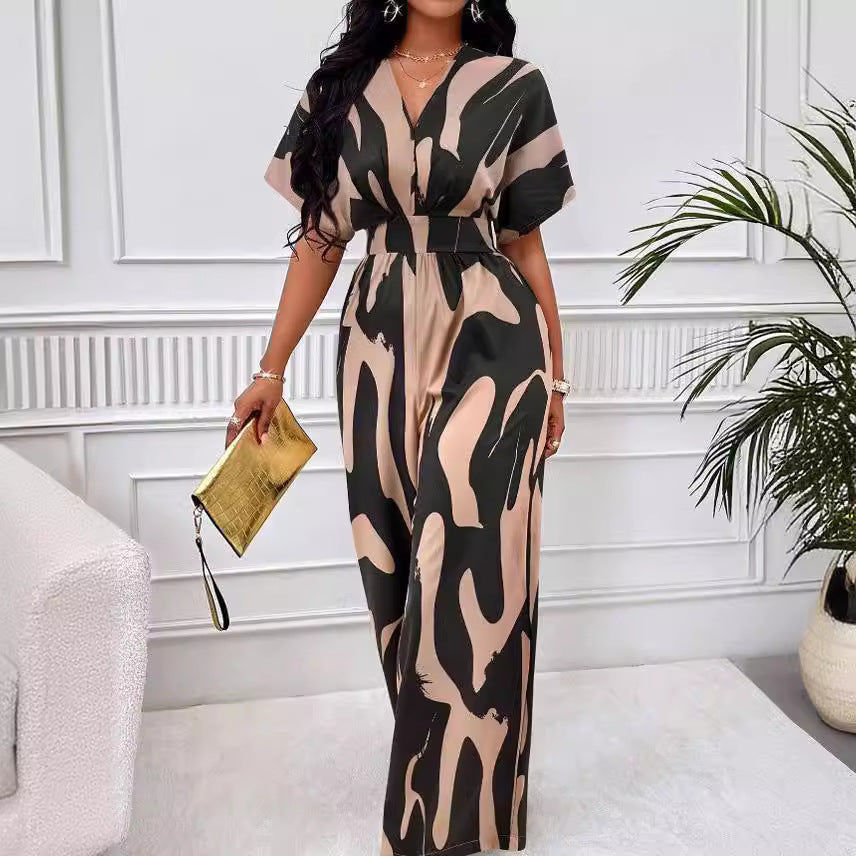 ST-dress Printed bat sleeve wide leg jumpsuit