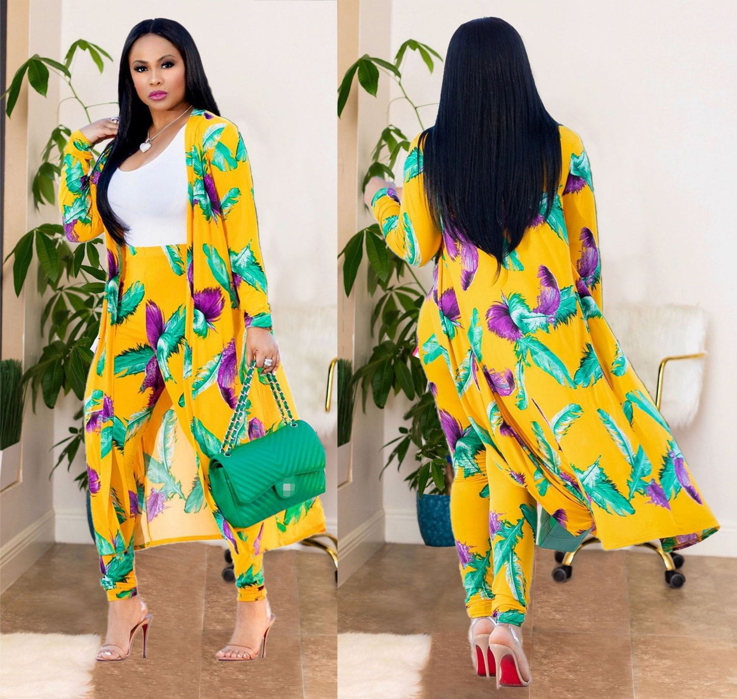 ST-DRESS Sexy printed long sleeve two piece set