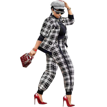 ST-dress Plus size Casual houndstooth printed button suit