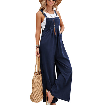 ST-dress Solid color women's casual jumpsuit with shoulder straps