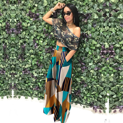 ST-dress plus size Trendy camouflage printed elastic waist wide leg pants