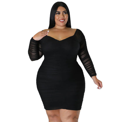 ST-dress Plus-size patchwork mesh sexy slim tube dress