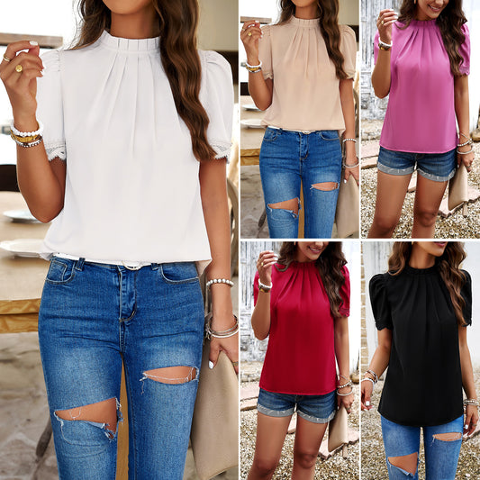 ST-dress Temperament casual solid color short-sleeved top