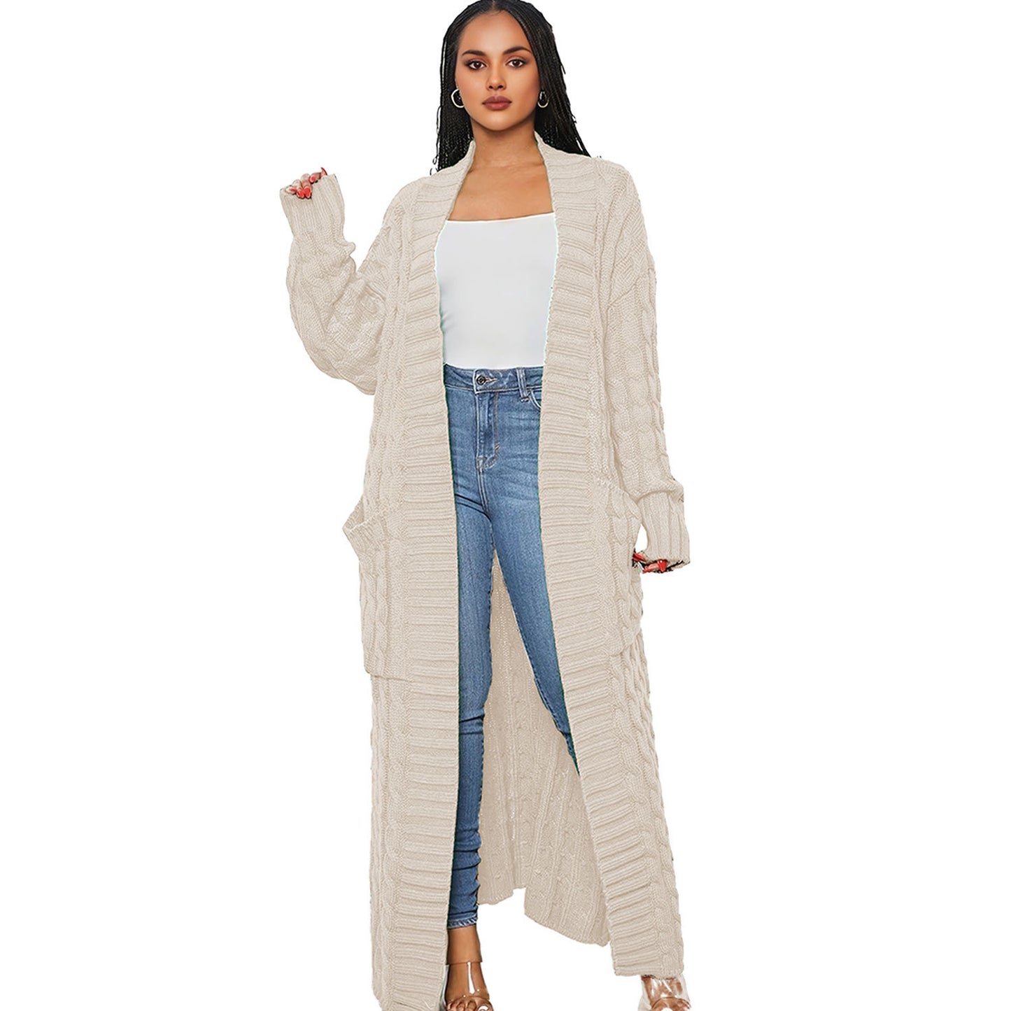 ST-dress Lazy solid color long twist sweater cardigan coat