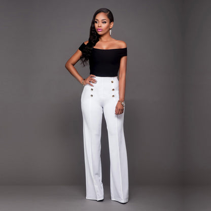 ST-dress Slim-fit statement double-breasted flared trousers