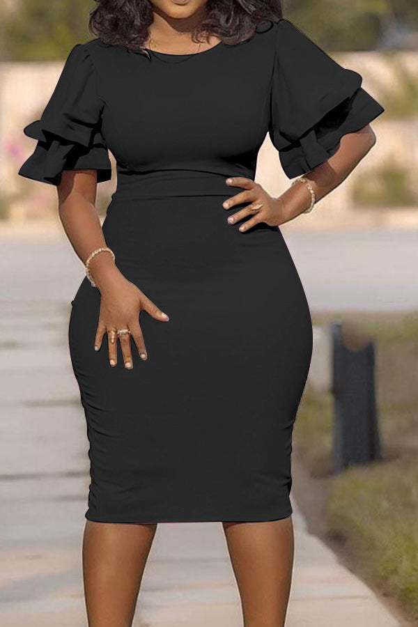 ST-dress plus size Commuter stitching slim plus size one-step dress