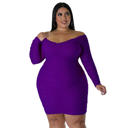 ST dress plus size chest wrap patchwork mesh sleeve nightclub style sexy buttocks wrap