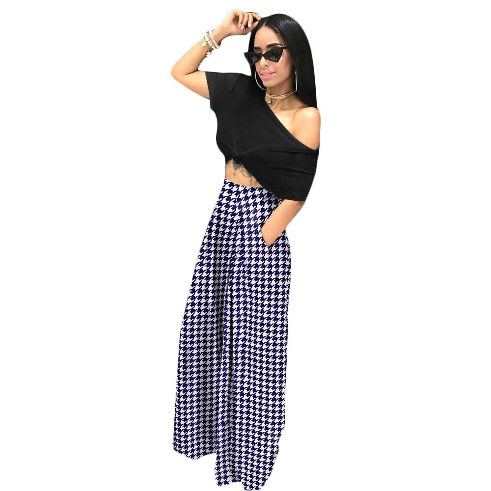 ST-dress Fashion polka dot houndstooth print wide-leg pants