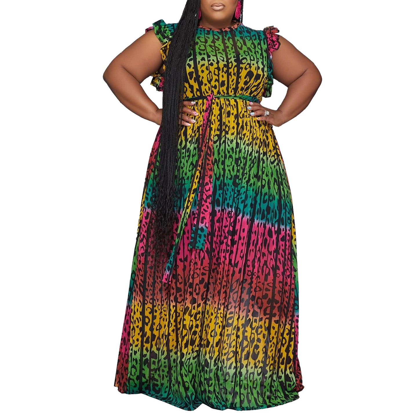 ST-dress Sexy plus-size print waistband dress