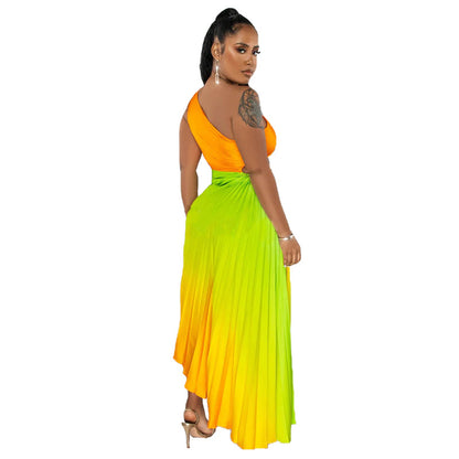 ST-dress Gradient sexy pleated dress