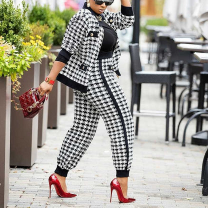 ST-dress Plus size Casual houndstooth printed button suit