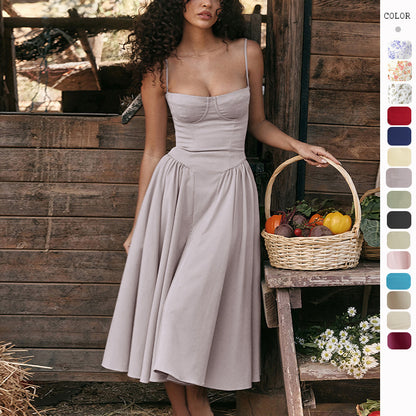 ST-dress Vintage maxi dress court Dopa wear strap dress